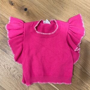Vibrant Pink Kids Sweater with Ruffled Sleeves